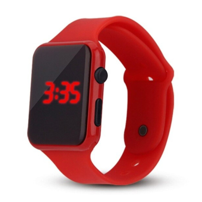 Digital Watch Wristband - Silicone Strap LED Screen Sport Fitness - Red