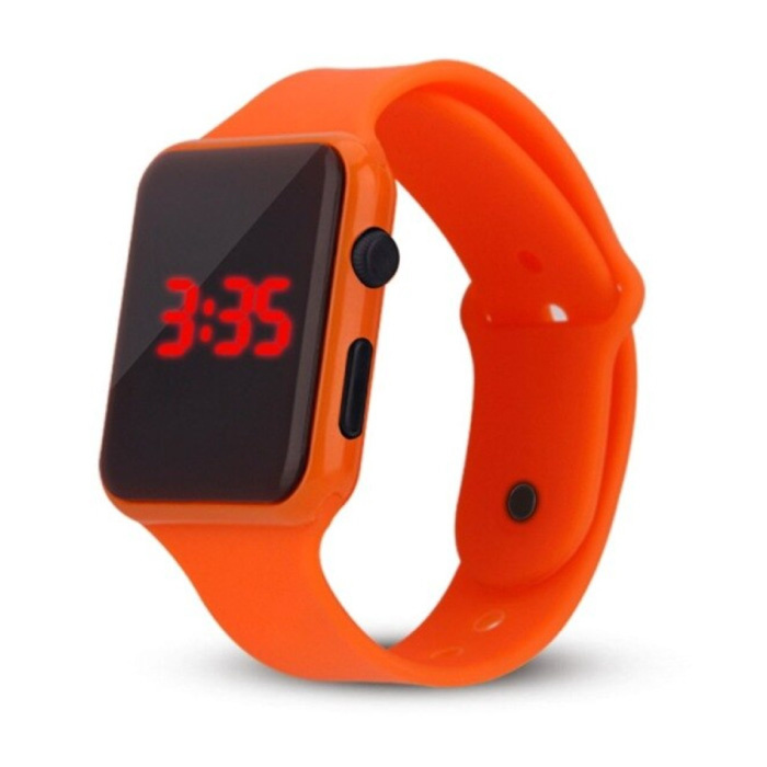 Digital Watch Wristband - Silicone Strap LED Screen Sport Fitness - Orange