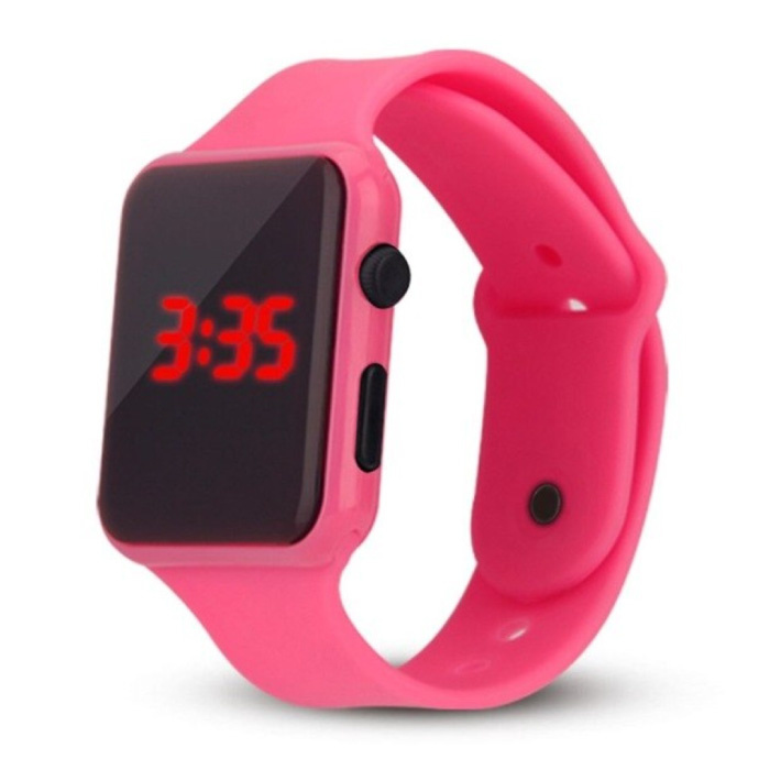 Digital Watch Wristband - Silicone Strap LED Screen Sports Fitness - Pink