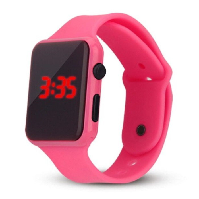 Pulsera de reloj digital - Correa de silicona Pantalla LED Deportes Fitness - Rosa