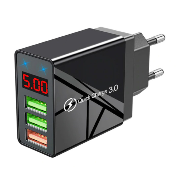 Qualcomm Quick Charge 3.0 Potrójna 3-portowa ładowarka ścienna USB Ładowarka ścienna AC Ładowarka domowa Wtyczka Ładowarka Czarny