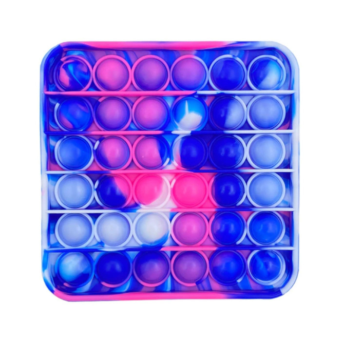 Pop It - Juguete antiestrés lavado antiestrés con forma de burbuja, silicona, cuadrado, azul, rosa y blanco