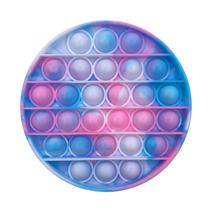 Pop It - Washed Fidget Anti Stress Spielzeug Bubble Toy Silikon Kreis Blau-Rosa-Weiß