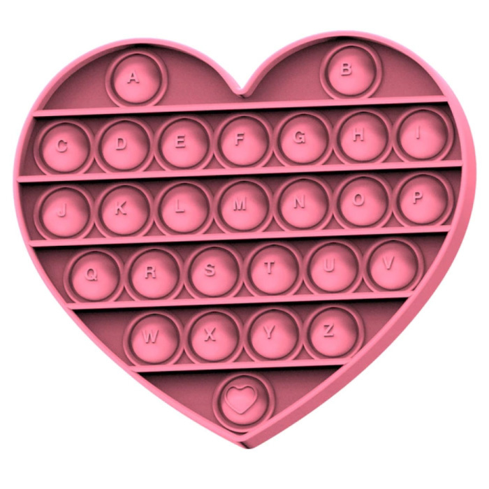 Pop It - Alphabet Fidget Anti Stress Toy Bubble Toy Silicone Heart Pink