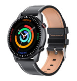 Madococo Sport Smartwatch - Lederband Fitness Activity Tracker Uhr Android - Schwarz