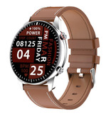 Madococo 2021 Sport Smartwatch - Montre de suivi d'activité de fitness avec bracelet en cuir Android - Marron