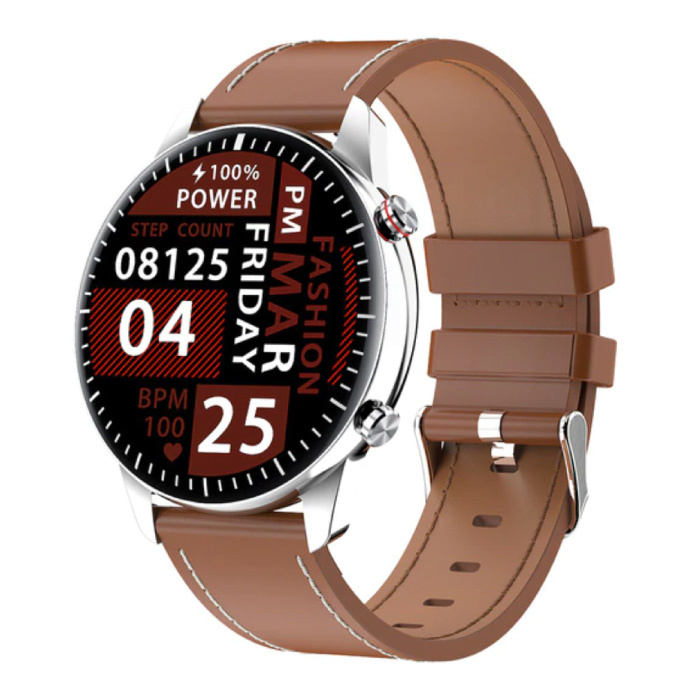 2021 Sport Smartwatch - Reloj con rastreador de actividad física con correa de cuero Android - Marrón