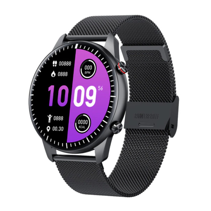 Smartwatch sportivo 2021 - Cinturino in acciaio con tracker di attività fitness Android - nero