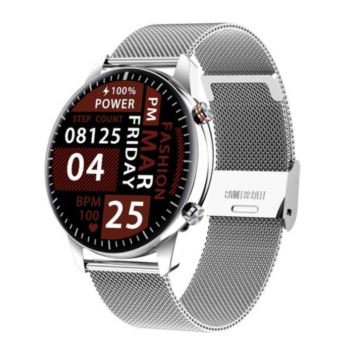 2021 Sport Smartwatch - Reloj con rastreador de actividad física con correa de acero Android - Plateado