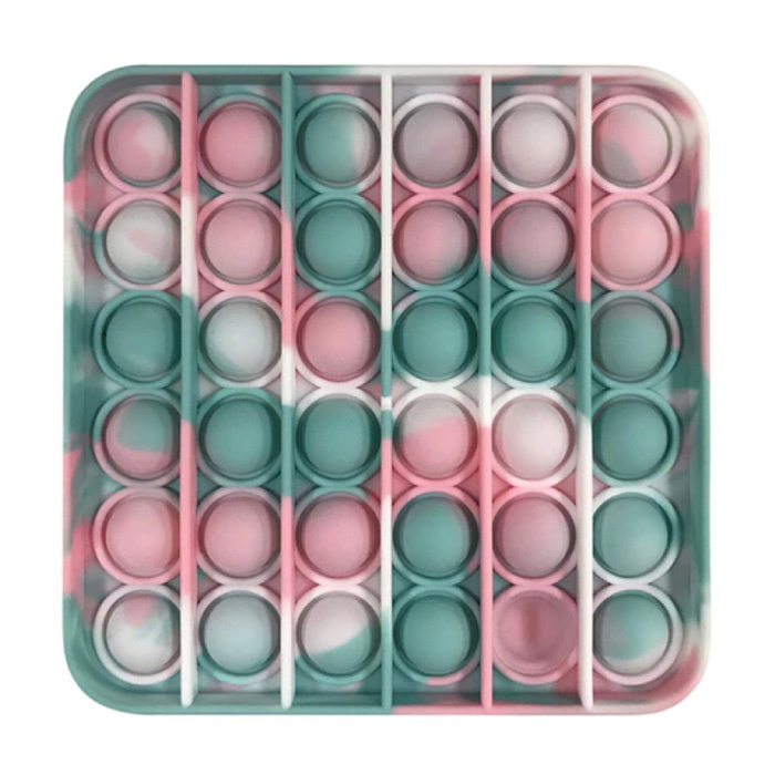 Pop It - Giocattolo antistress lavato Fidget Bubble Toy in silicone quadrato rosa-bianco-verde