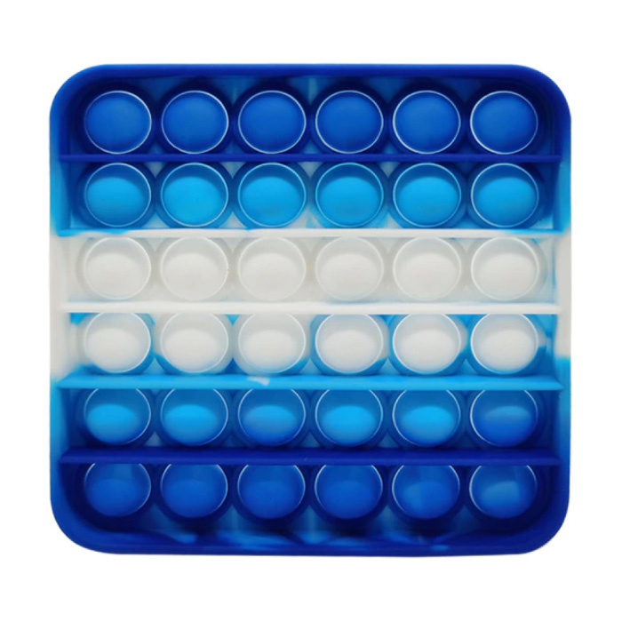 Pop It - Washed Fidget Giocattolo Anti Stress Bubble Toy Silicone Quadrato Blu-Bianco