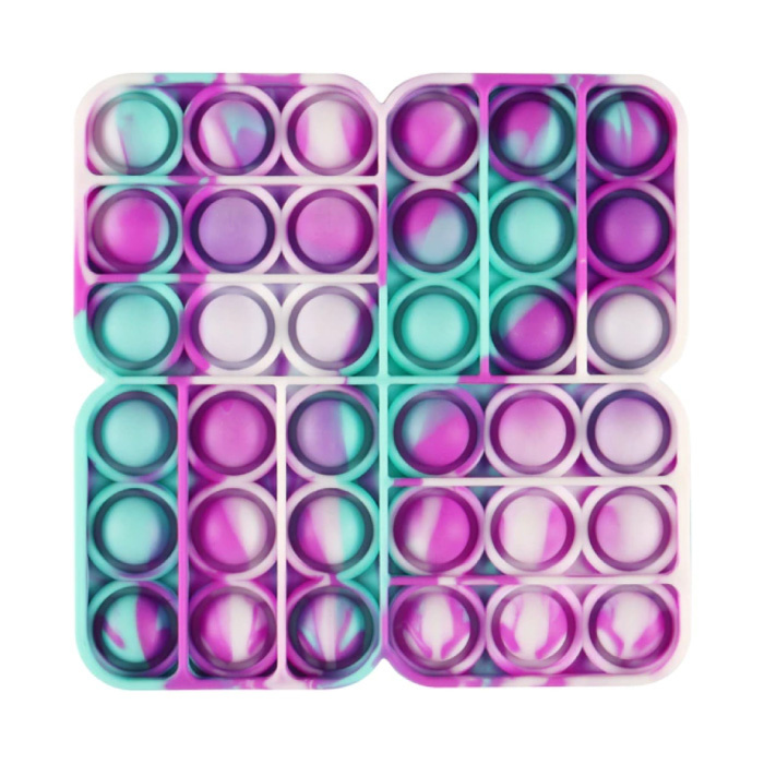 Pop It - Juguete antiestrés lavado antiestrés con forma de burbuja, silicona, cuadrado, azul, morado y blanco
