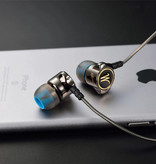 QKZ Auriculares DM7 con micrófono y controles - Auriculares auxiliares de 3,5 mm Auriculares con cable con control de volumen Negro
