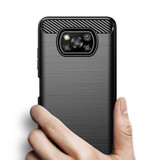 Stuff Certified® Xiaomi Poco X3 Pro Hülle - Carbon Fiber Texture Stoßfeste Hülle Gummiabdeckung Grau