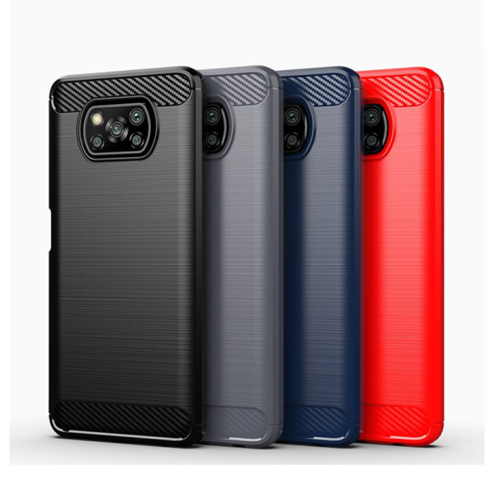 Stuff Certified® Xiaomi Poco X3 Pro Case - Carbon Fiber Texture Shockproof Case Rubber Cover Red