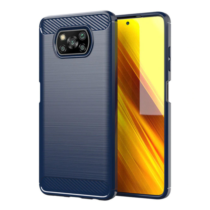 Xiaomi Poco X3 Pro Hoesje - Carbon Fiber Textuur Shockproof Case Rubber Cover Blauw