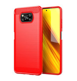 Stuff Certified® Xiaomi Poco X3 Pro Hülle - Carbon Fiber Texture Stoßfeste Hülle Gummiabdeckung Rot