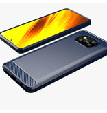 Stuff Certified® Funda Xiaomi Poco X3 Pro - Funda de goma con textura de fibra de carbono a prueba de golpes Funda de goma azul