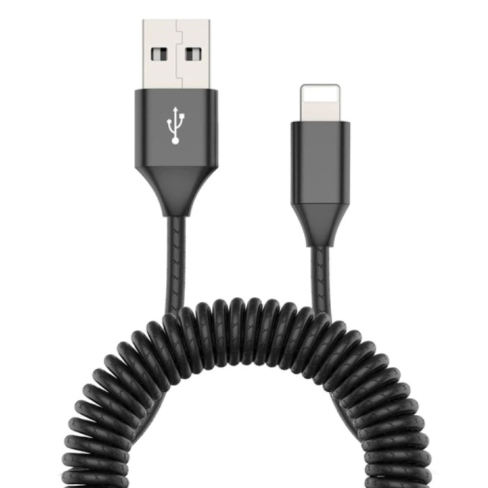 Cable de carga rizado para iPhone Lightning - Cable de datos de resorte en espiral 2A Cable de cargador de 1.8 metros Negro