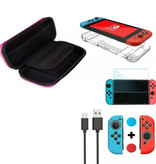 Erilles Kit 6 en 1 para Nintendo Switch - Bolsa de almacenamiento NS / Estuche / Protector de pantalla / Cable / Tapas de botones Rojo