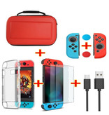 Erilles 6 in 1 Kit für Nintendo Switch - NS Aufbewahrungstasche / Gehäuse / Displayschutzfolie / Kabel / Knopfkappen Rot