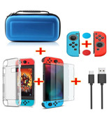 Erilles 6 in 1 Kit für Nintendo Switch - NS Aufbewahrungstasche / Gehäuse / Displayschutzfolie / Kabel / Knopfkappen Blau