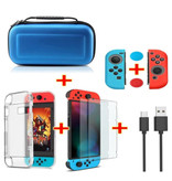 Erilles 6 in 1 Kit voor Nintendo Switch - NS Opbergtas / Hoesje / Screenprotector / Kabel / Button Caps Blauw