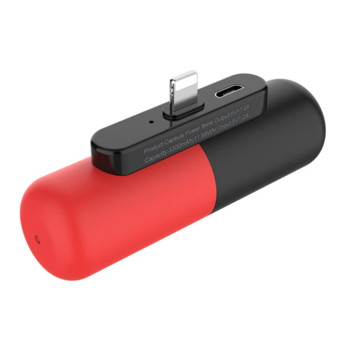 Mini Powerbank 3300mAh do iPhone'a Lightning - Zewnętrzna ładowarka awaryjna baterii Czerwona