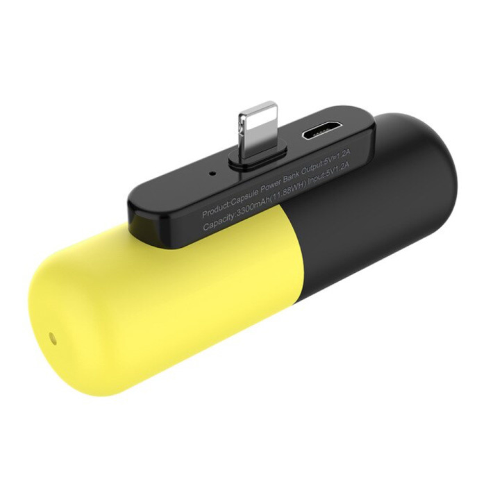 Mini Powerbank 3300mAh for iPhone Lightning - External Emergency Battery Battery Charger Yellow