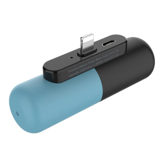 Mini Powerbank 3300mAh para iPhone Lightning - Cargador de batería de emergencia externo Azul