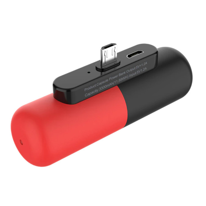 Mini Powerbank 3300mAh para Micro-USB - Cargador de batería de batería de emergencia externo Rojo