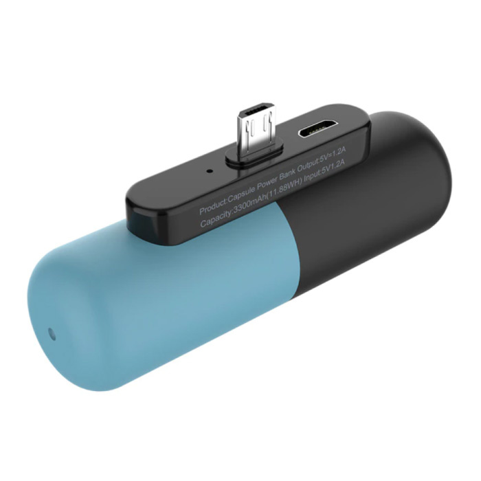 Mini Powerbank 3300mAh voor Micro-USB - Externe Noodaccu Batterij Oplader Blauw