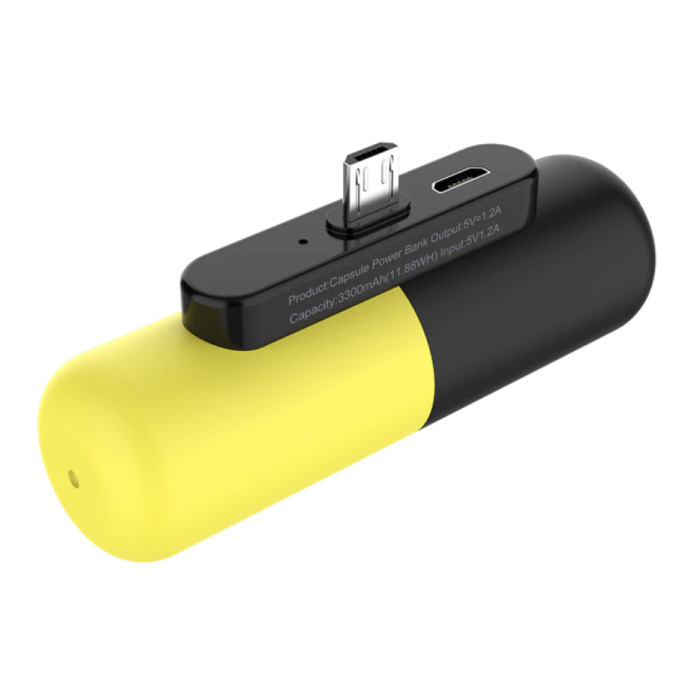 Mini Powerbank 3300mAh para Micro-USB - Cargador de batería de batería de emergencia externo Amarillo