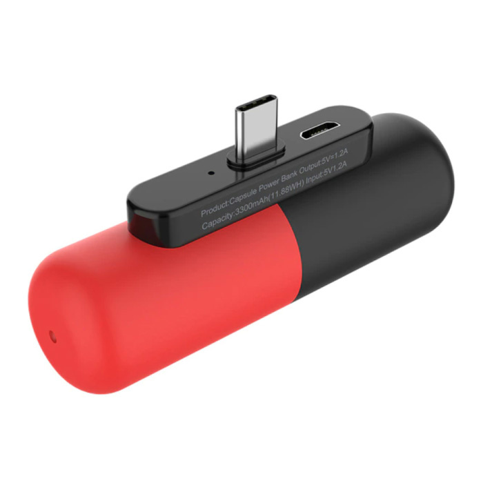 Mini Powerbank 3300mAh für USB-C - Externes Notfall-Akku-Ladegerät Rot