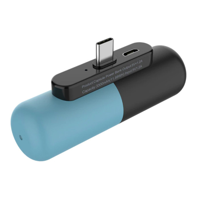 Mini Powerbank 3300mAh für USB-C - Externes Notfall-Akku-Ladegerät Blau