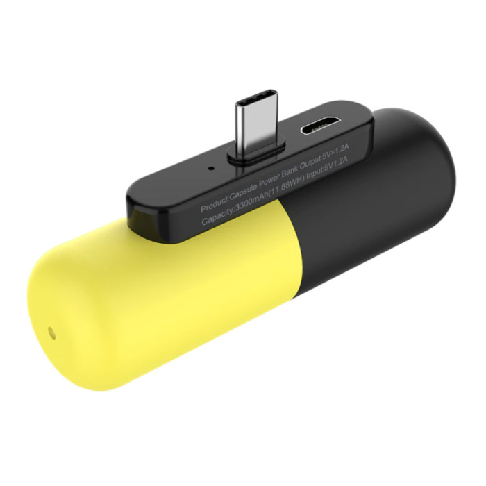 Mini Powerbank 3300mAh pour USB-C - Chargeur de batterie externe de secours jaune