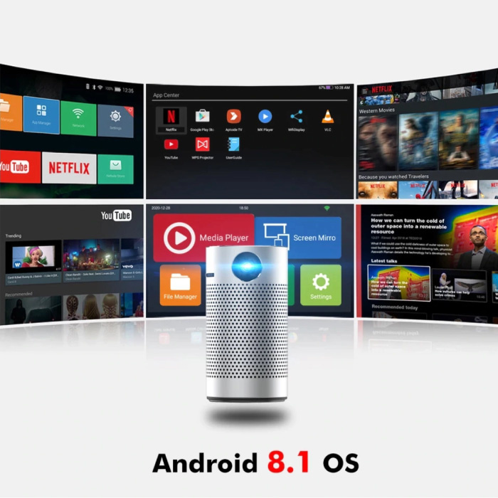 BYINTEK P7 Bluetooth Projektor und Lautsprecher - 8 GB Version Android LED Beamer Home Media Player Theater Kino Silber