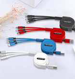 Ilano Wysuwany kabel ładujący 3 w 1 - iPhone Lightning / USB-C / Micro-USB - 1,2-metrowy spiralny kabel do transmisji danych Złoty-przezroczysty
