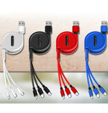 Ilano Câble de charge rétractable 3 en 1 - iPhone Lightning / USB-C / Micro-USB - Câble de données en spirale de chargeur de 1,2 mètre Bleu