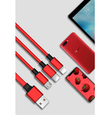 Ilano Cable de carga retráctil 3 en 1 - iPhone Lightning / USB-C / Micro-USB - Cargador de 1,2 metros Cable de datos en espiral rojo