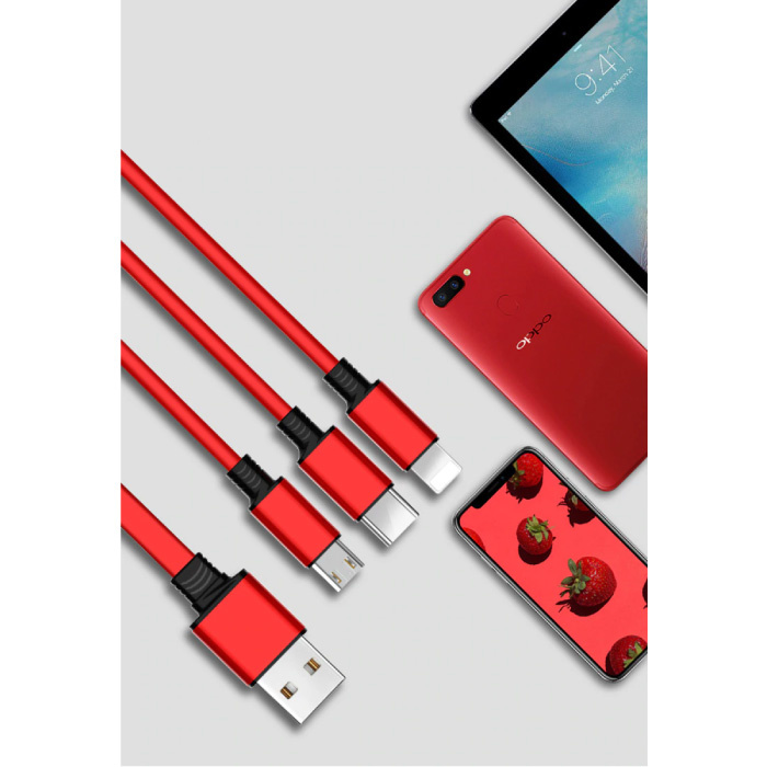 Ilano Wysuwany kabel ładujący 3 w 1 - iPhone Lightning / USB-C / Micro-USB - 1,2-metrowy spiralny kabel do ładowania danych Biały