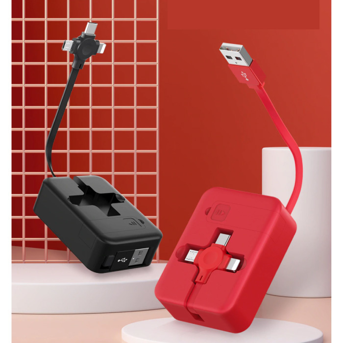 Ilano Cable de carga retráctil 3 en 1 - iPhone Lightning / USB-C / Micro-USB - Cable de datos de cargador de 1 metro Azul