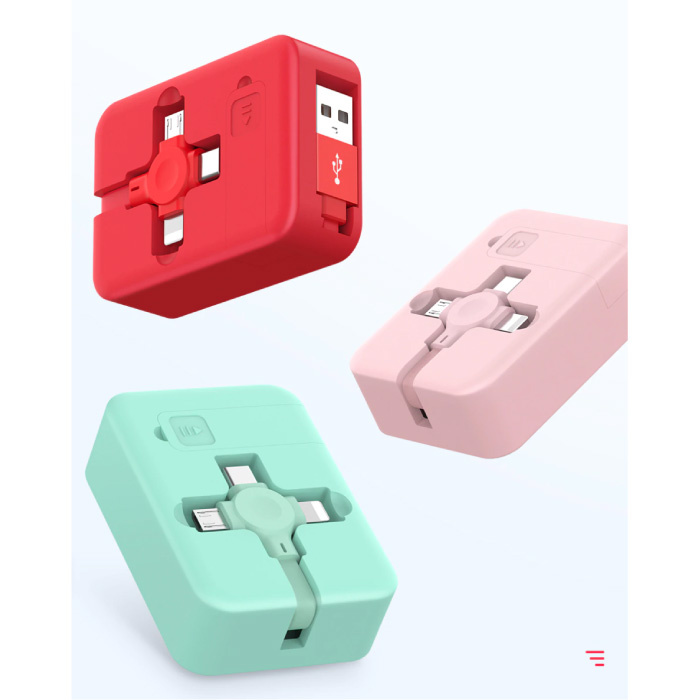 Ilano Cable de carga retráctil 3 en 1 - iPhone Lightning / USB-C / Micro-USB - Cable de datos de cargador de 1 metro Azul