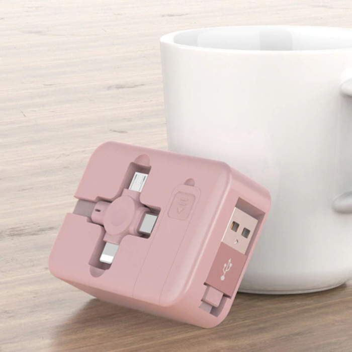 3 in 1 einziehbares Ladekabel - iPhone Lightning / USB-C / Micro-USB - 1-Meter-Ladedatenkabel Pink