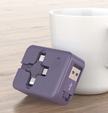 Ilano Câble de charge rétractable 3 en 1 - iPhone Lightning / USB-C / Micro-USB - Câble de données pour chargeur de 1 mètre Violet