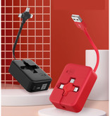 Ilano Cable de carga retráctil 3 en 1 - iPhone Lightning / USB-C / Micro-USB - Cable de datos de cargador de 1 metro Rojo