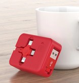 Ilano 3 in 1 einziehbares Ladekabel - iPhone Lightning / USB-C / Micro-USB - 1-Meter-Ladedatenkabel Rot