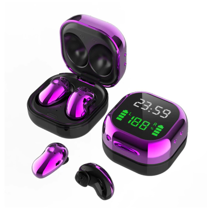 S6 Plus Wireless Earphones with LED Screen - One Button Control Earbuds TWS Bluetooth 5.0 Earphones Earbuds Earphones Purple