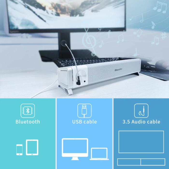 Altavoces Bluetooth 5,3 para ordenador, caja de sonido con cable USB, barra  de sonido Subwoofer