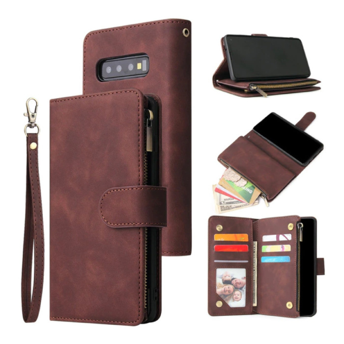 Samsung Galaxy S21 Ultra - Leather Wallet Flip Case Cover Case Wallet Coffee Brown